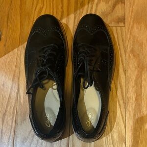 Clarks Black Leather Oxfords
